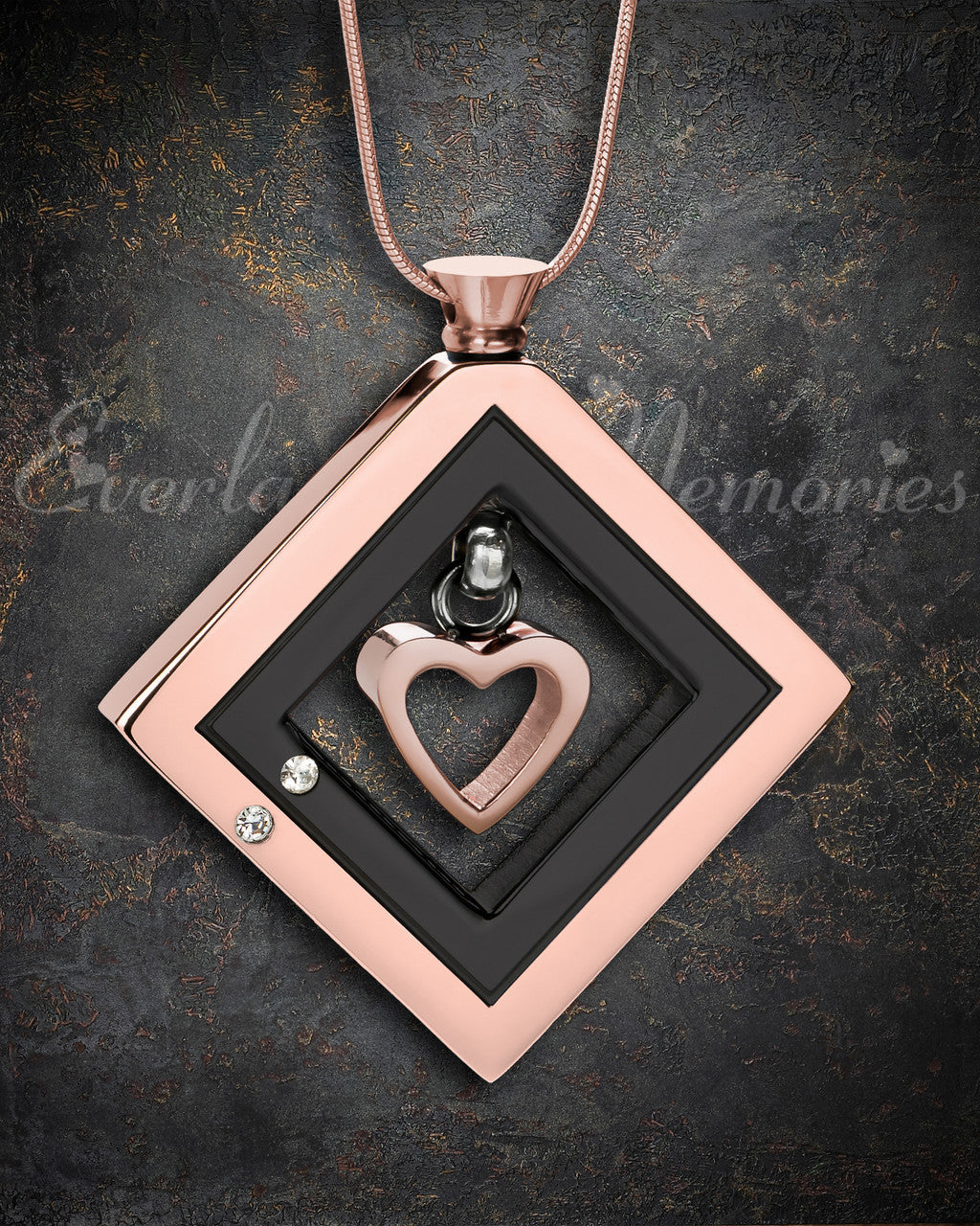 Rose Gold and Black Enchanting Heart Urn Pendant