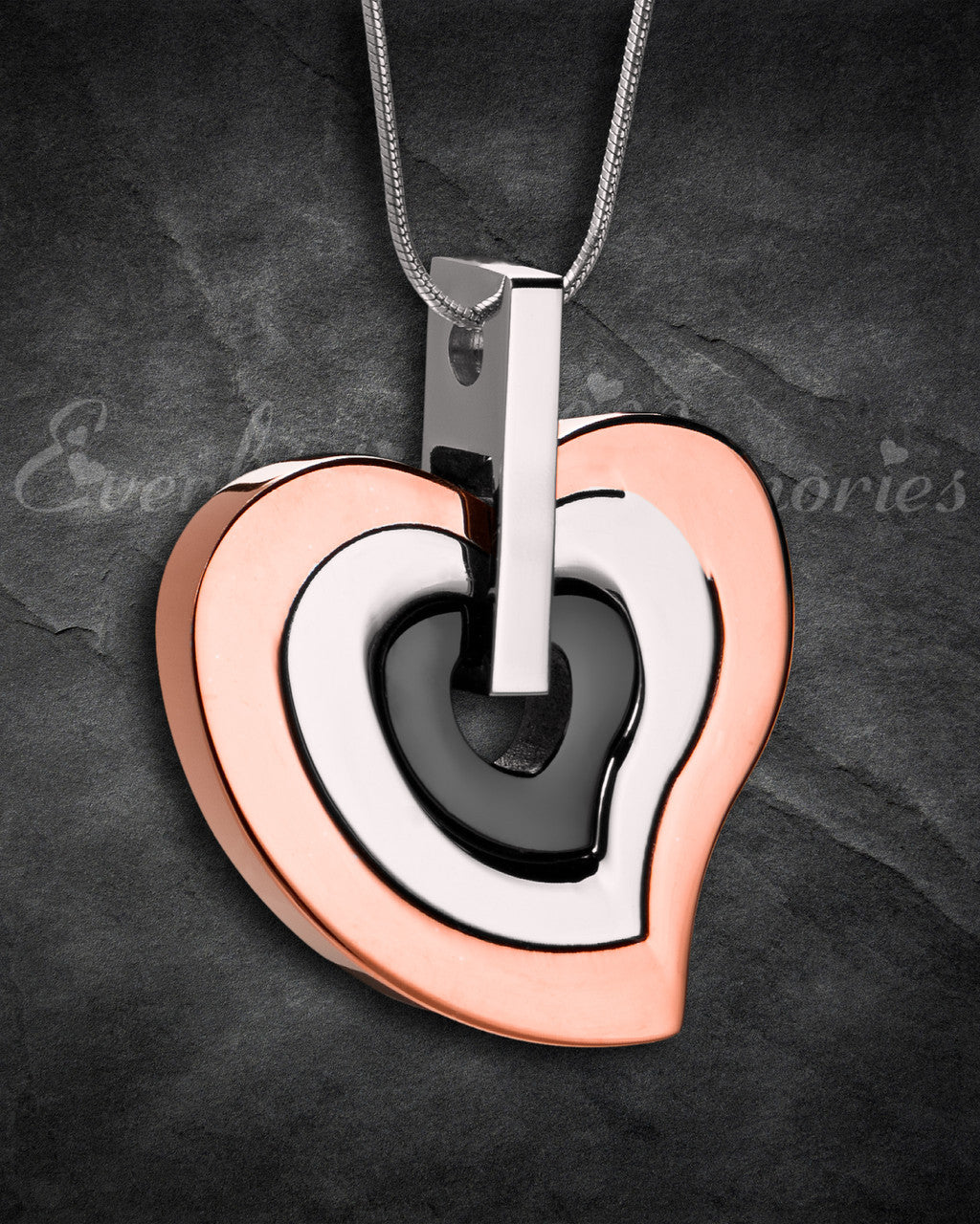 Rose Gold and Black Sincere Heart Urn Pendant