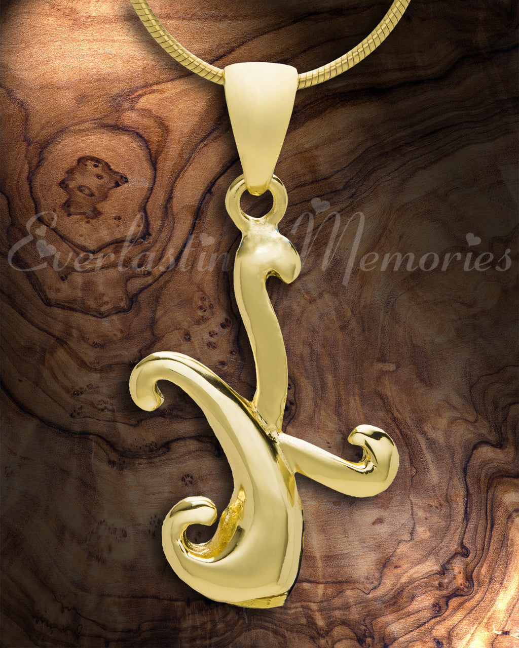 Gold "K" Initial Cremation Jewelry