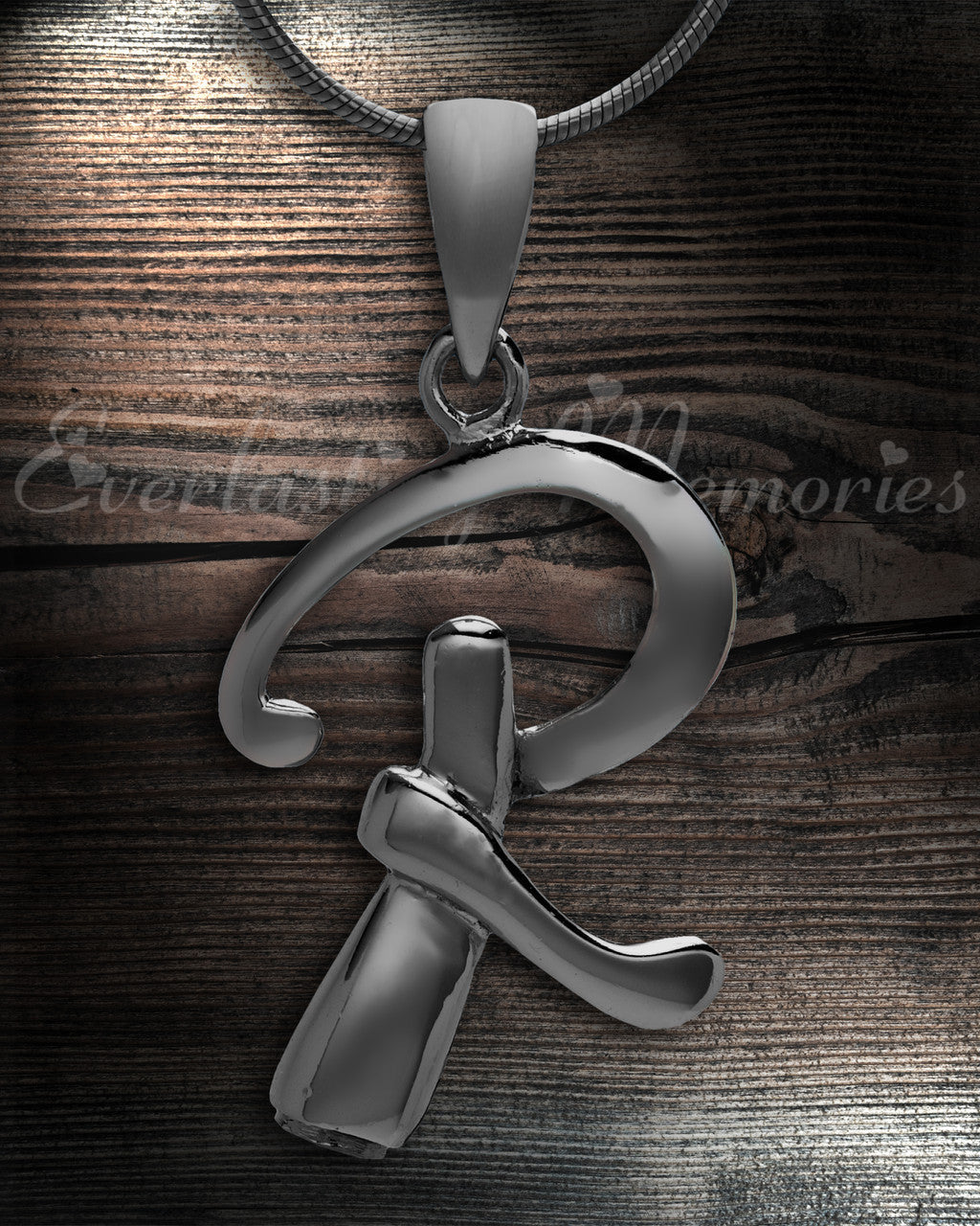 Black "R" Initial Cremation Jewelry