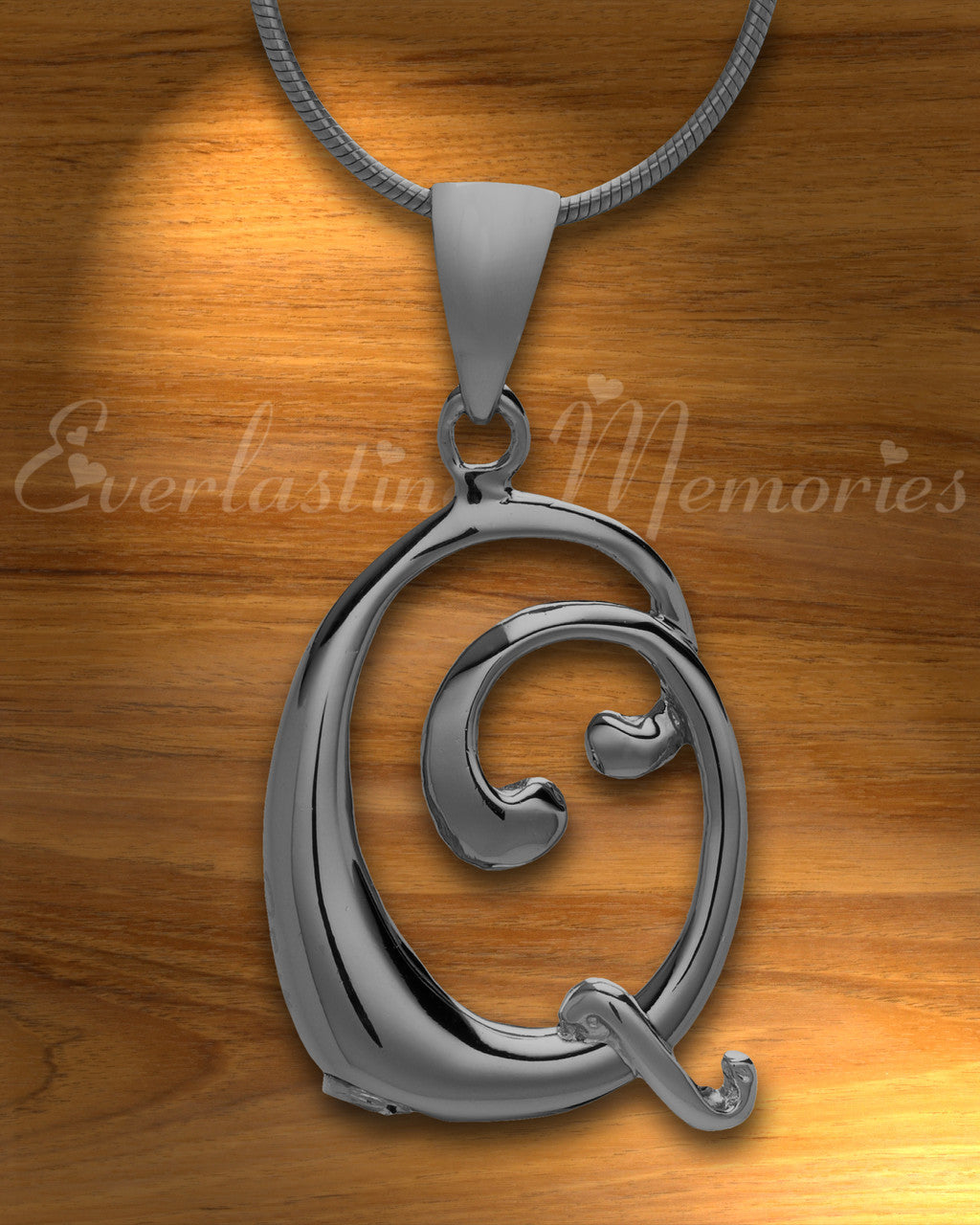 Black "Q" Initial Cremation Jewelry