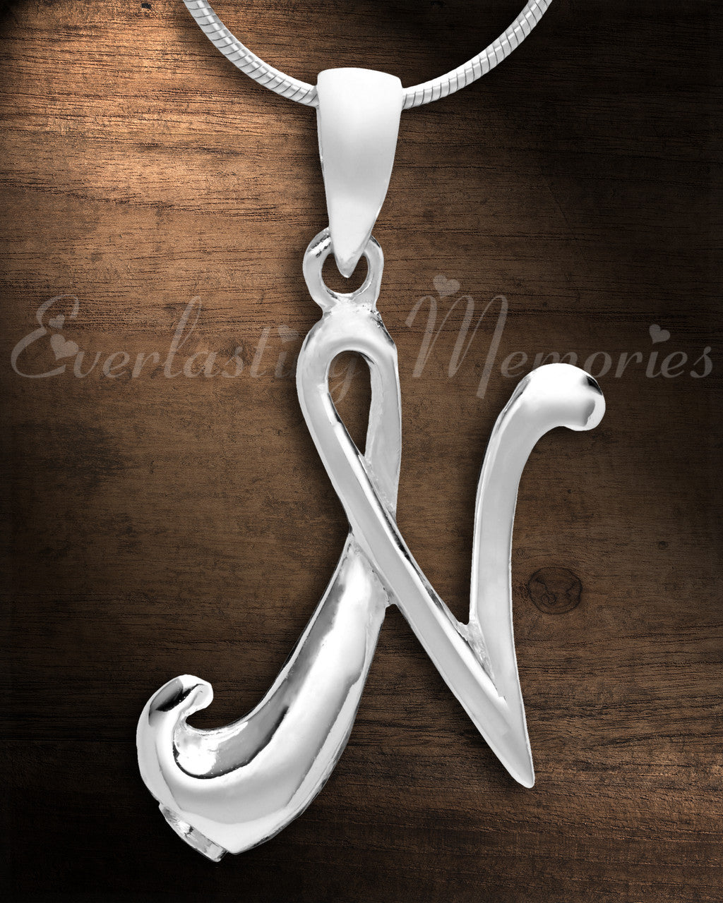 Silver "N" Initial Cremation Jewelry