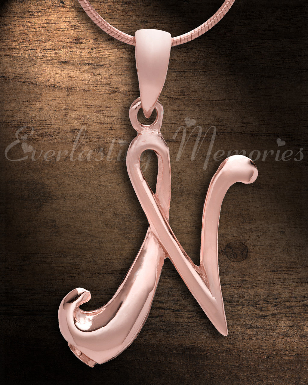 Rose Gold "N" Initial Cremation Jewelry