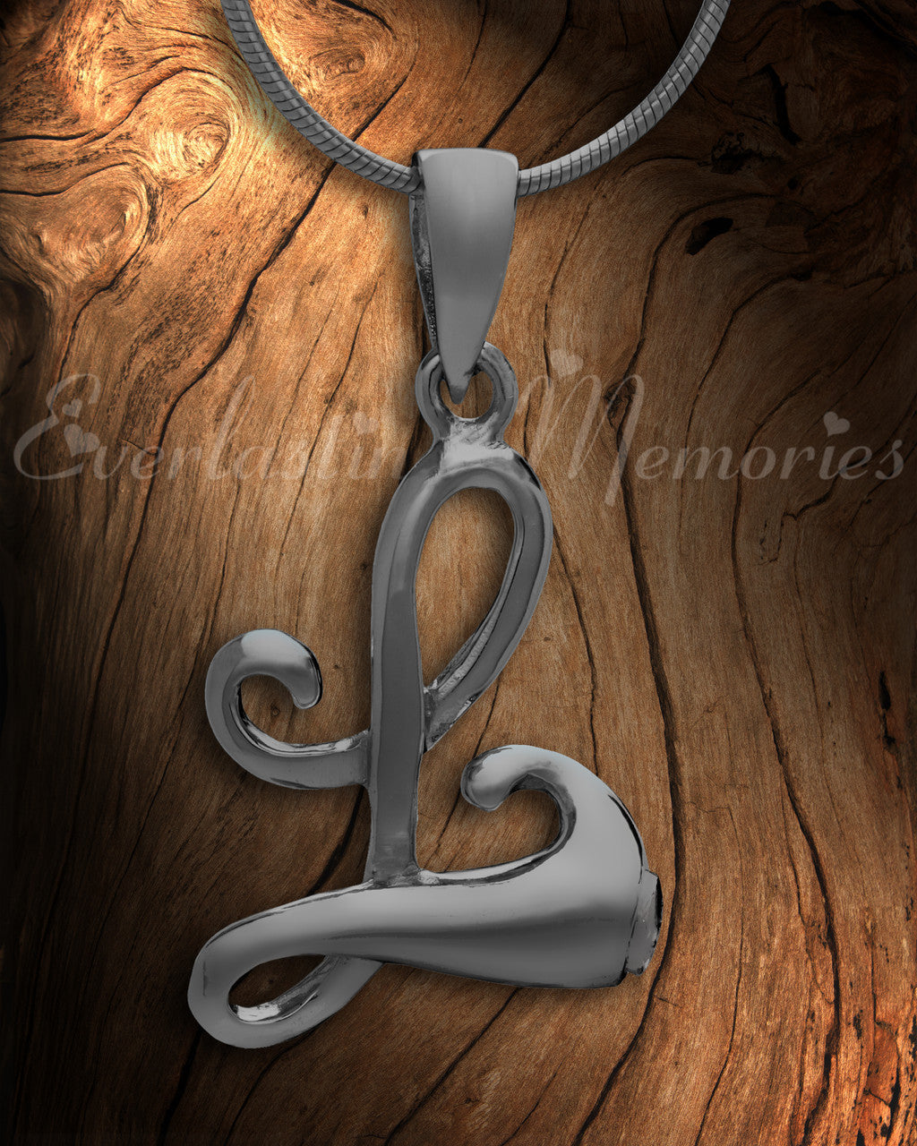 Black "L" Initial Cremation Jewelry