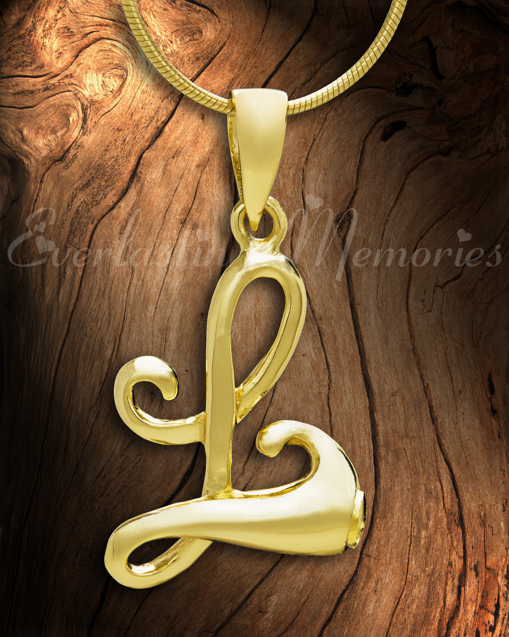 Gold "L" Initial Cremation Jewelry