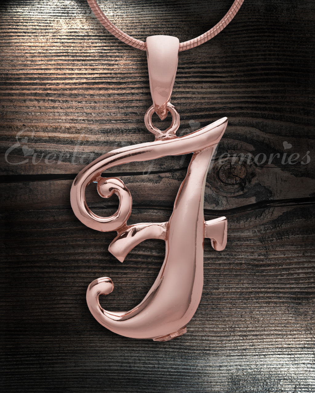Rose Gold "F" Initial Cremation Jewelry