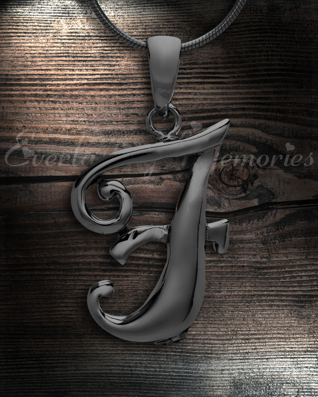 Black "F" Initial Cremation Jewelry