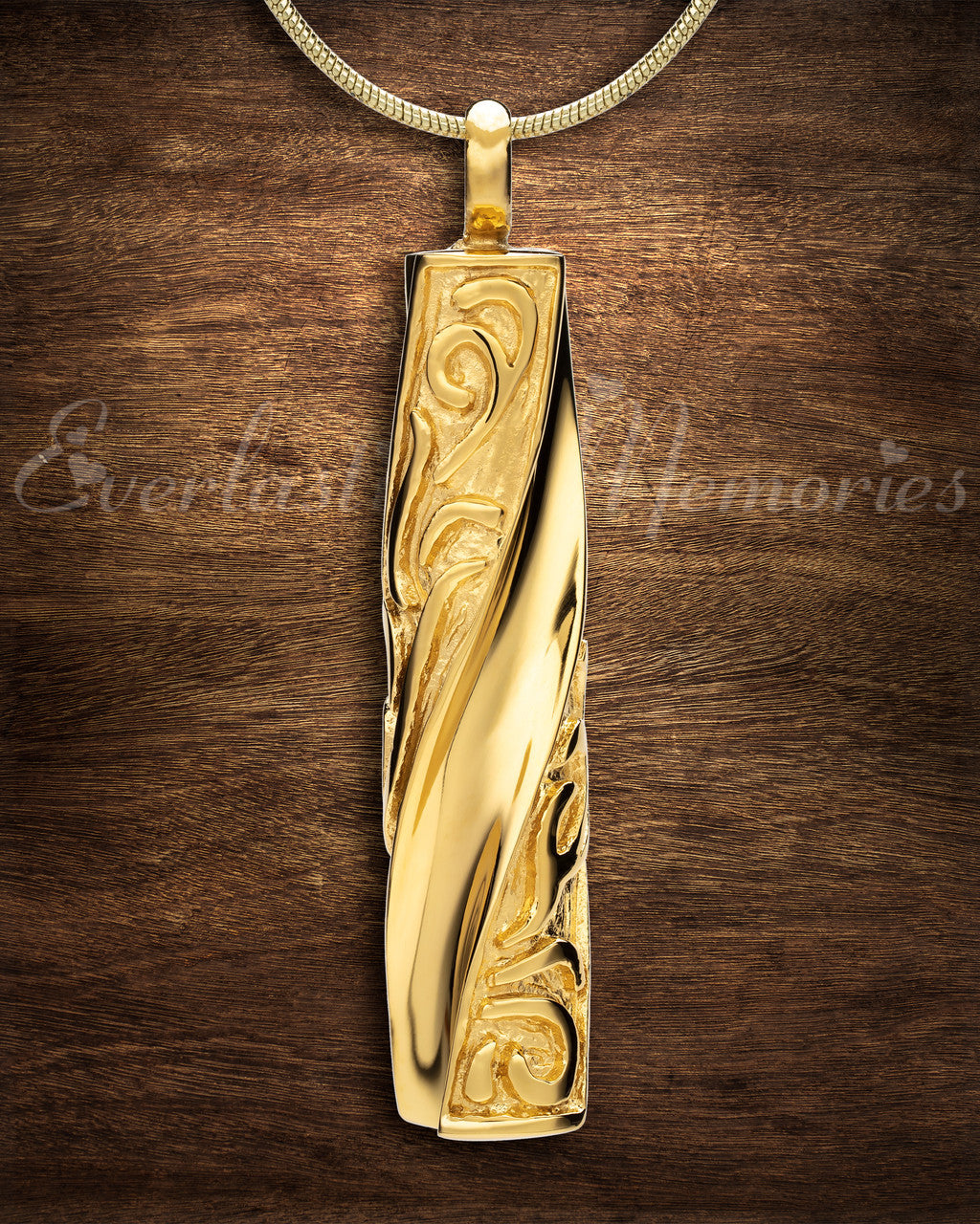 Gold Plated Stainless Twisted Cylinder Cremation Jewelry