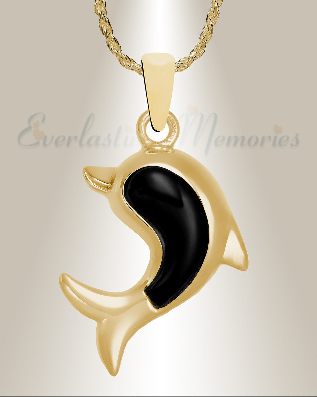 Gold Plated Onyx Dolphin Jewelry Urn