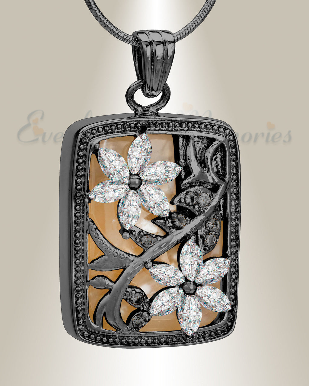 Black and Clear In Bloom Cremation Jewelry