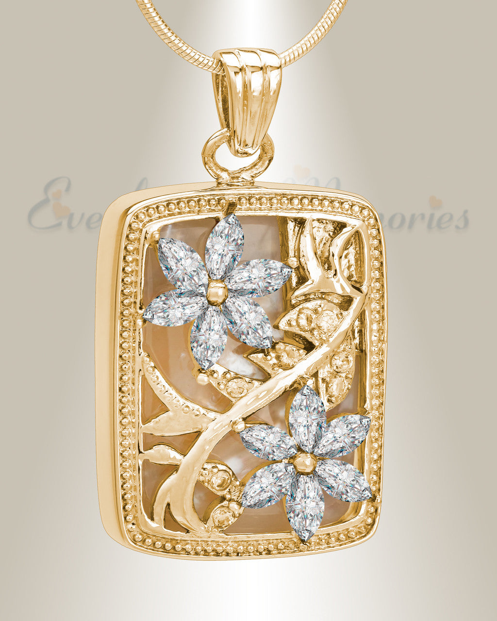 Gold and Clear In Bloom Cremation Jewelry