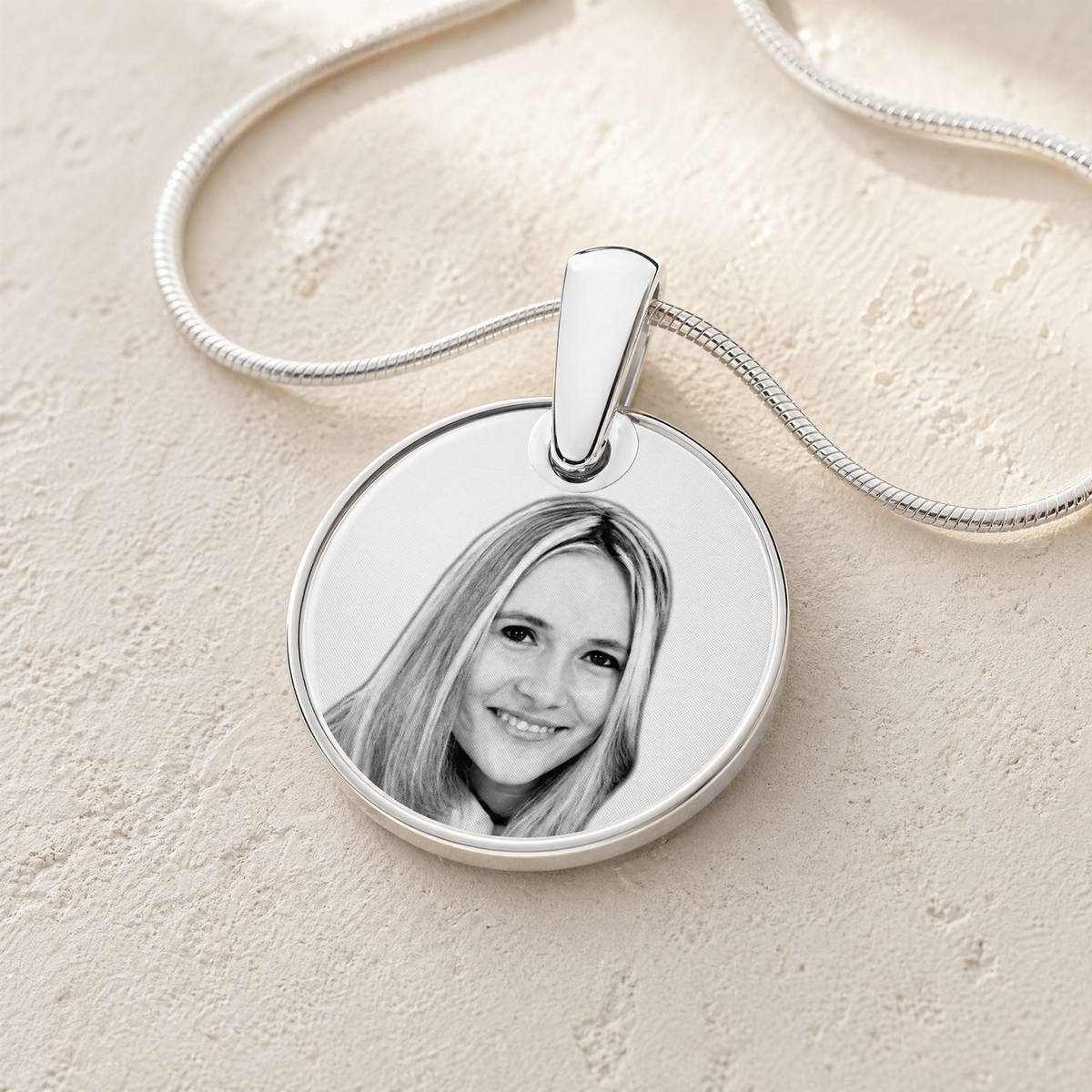 Round Photo Engraved Stainless Keepsake