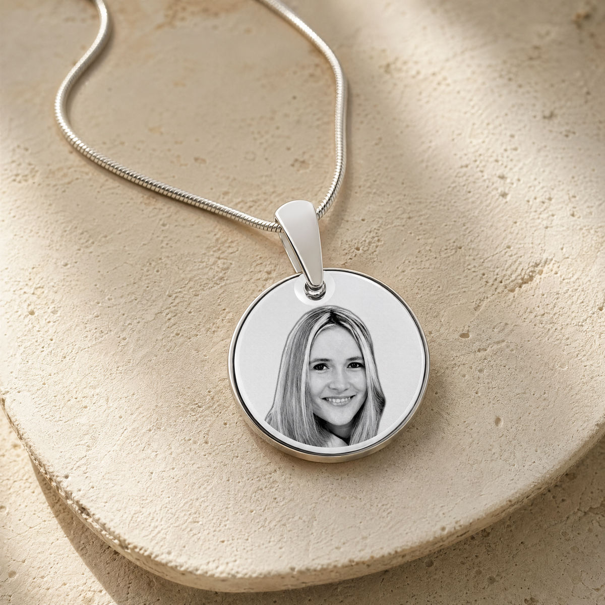 Round Photo Engraved Stainless Keepsake