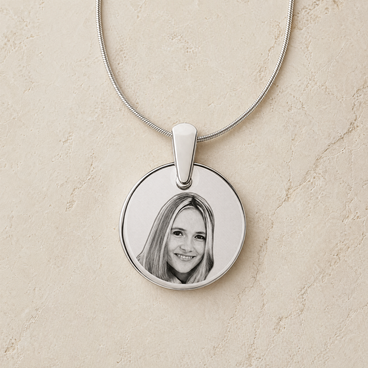 Round Photo Engraved Stainless Keepsake