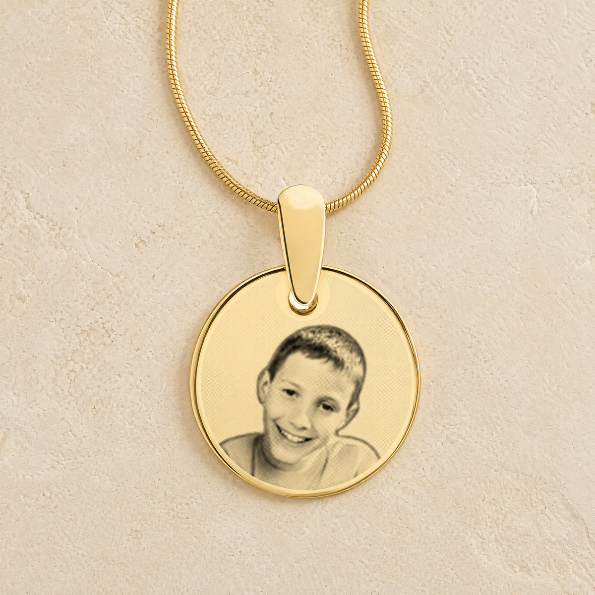 Round Photo Engraved Gold Plated over Stainless Keepsake