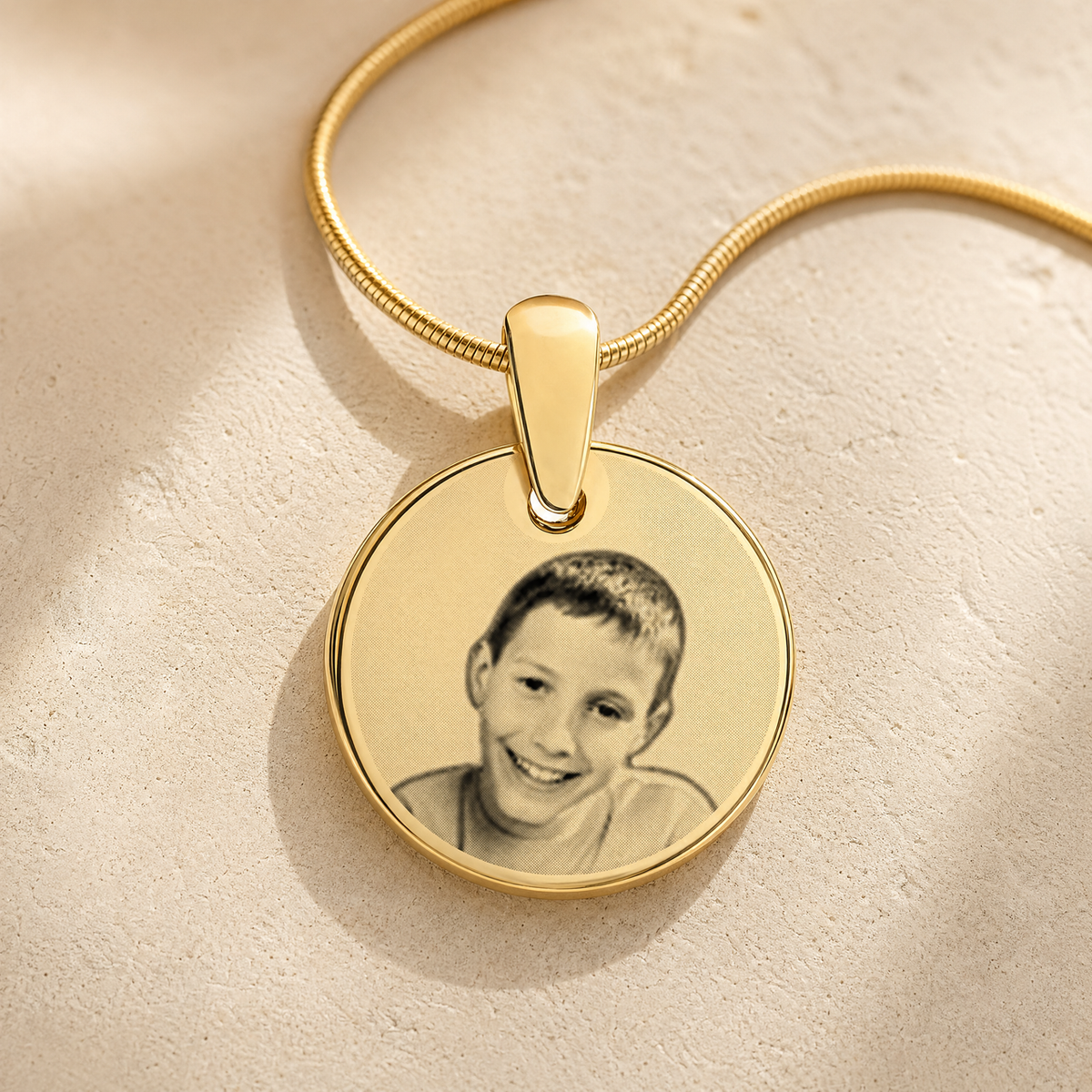 Round Photo Engraved Gold Plated over Stainless Keepsake