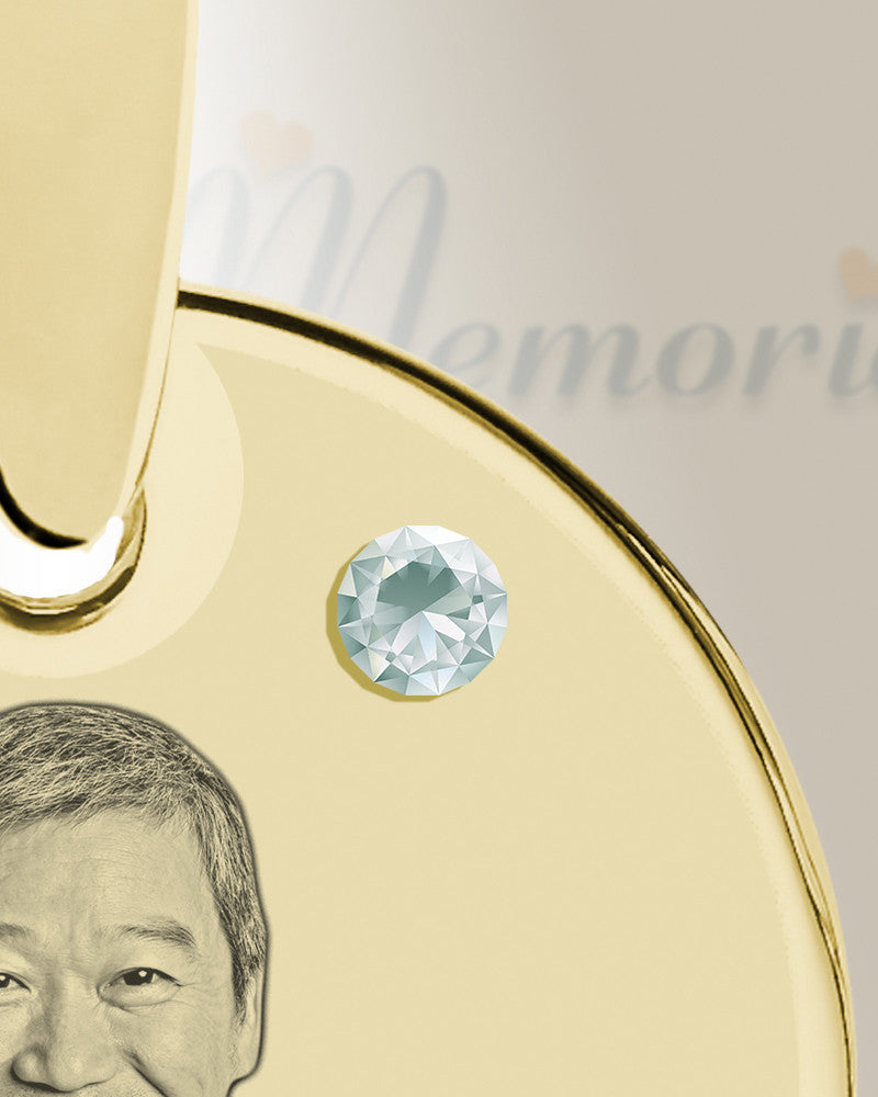 Birthstone Round April Photo Engraved Gold Plated over Stainless Keepsake