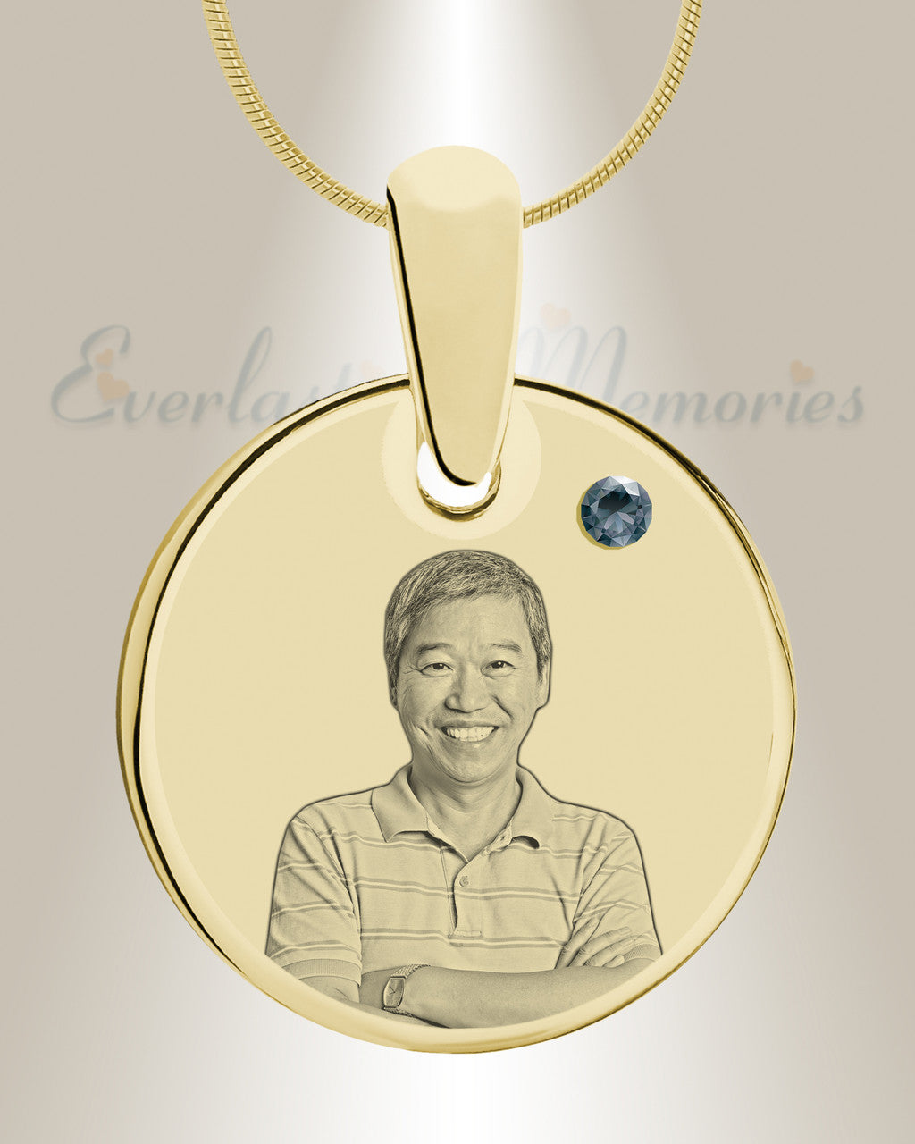 Birthstone Round December Photo Engraved Gold Plated over Stainless Keepsake