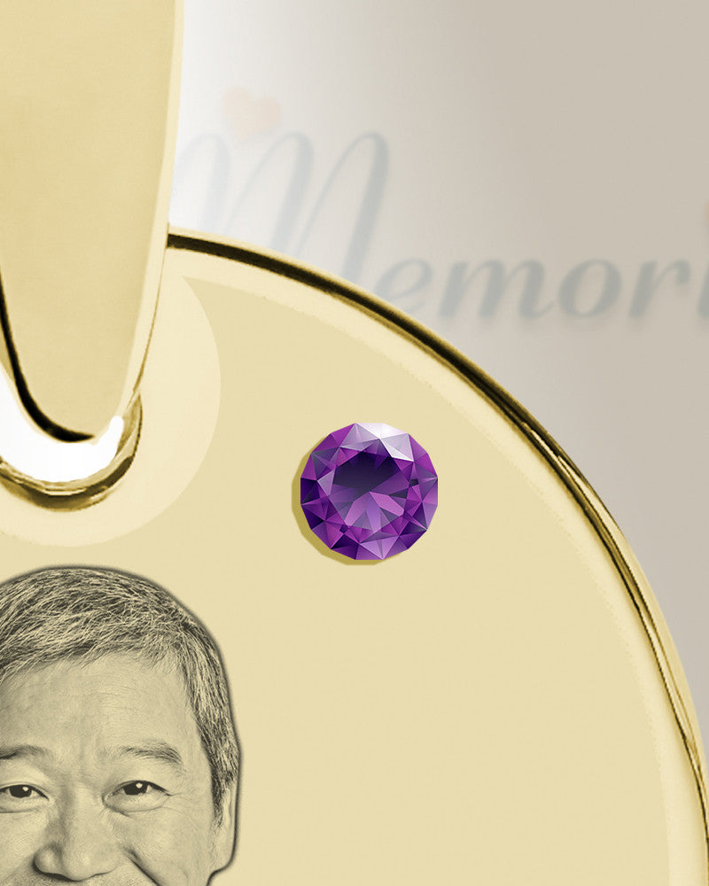 Birthstone Round February Photo Engraved Gold Plated over Stainless Keepsake