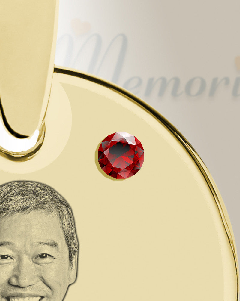 Birthstone Round January Photo Engraved Gold Plated over Stainless Keepsake
