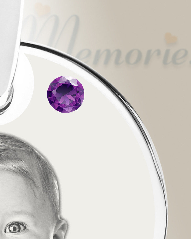 Birthstone Round February Photo Engraved Stainless Keepsake