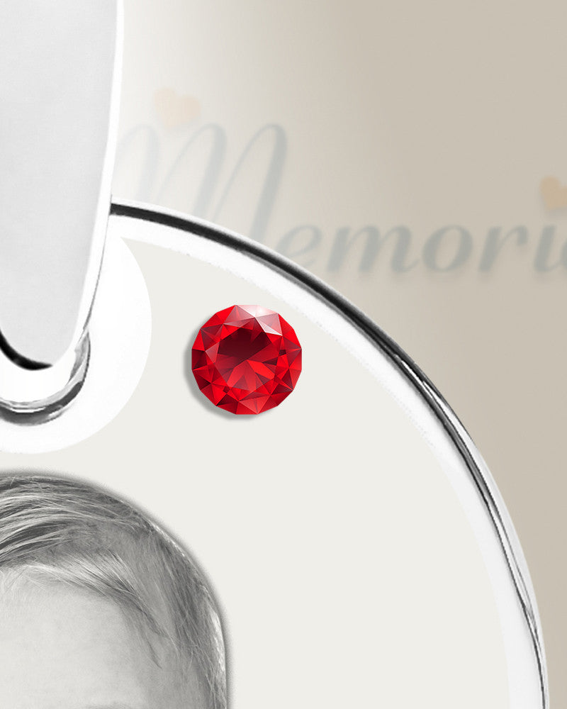 Birthstone Round July Photo Engraved Stainless Keepsake