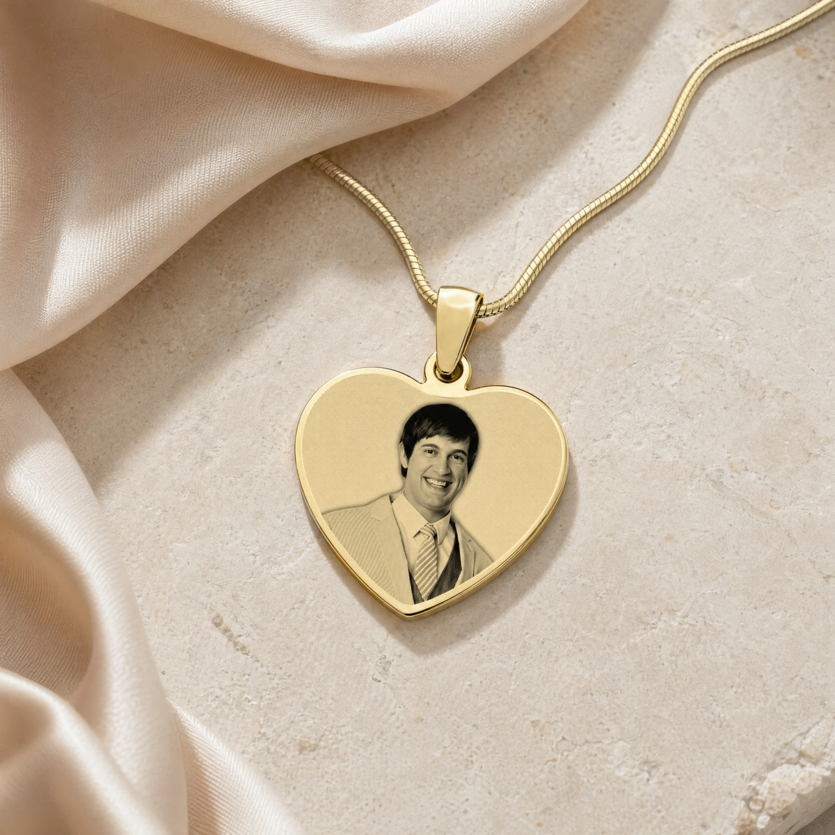 Heart Photo Engraved Gold Plated over Stainless Keepsake