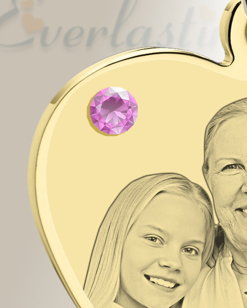 June Birthstone Heart Photo Engraved Gold Plated over Stainless Keepsake