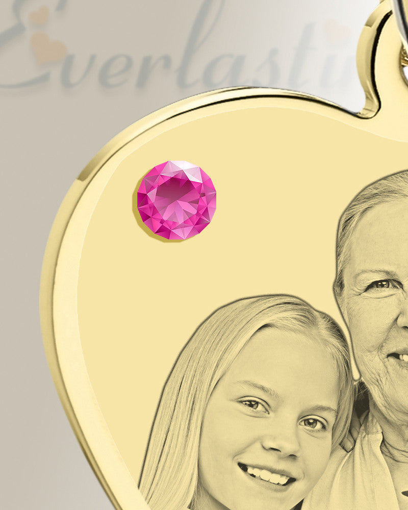 October Birthstone Heart Photo Engraved Gold Plated over Stainless Keepsake