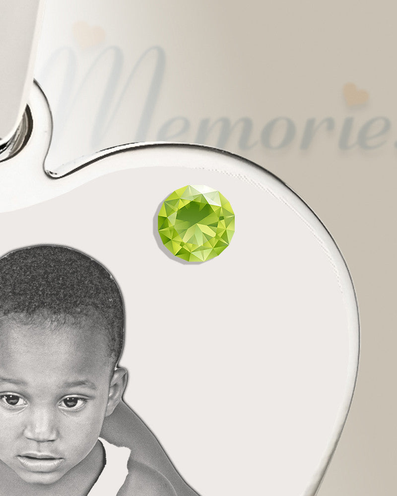 August Birthstone Heart Photo Engraved Stainless Keepsake