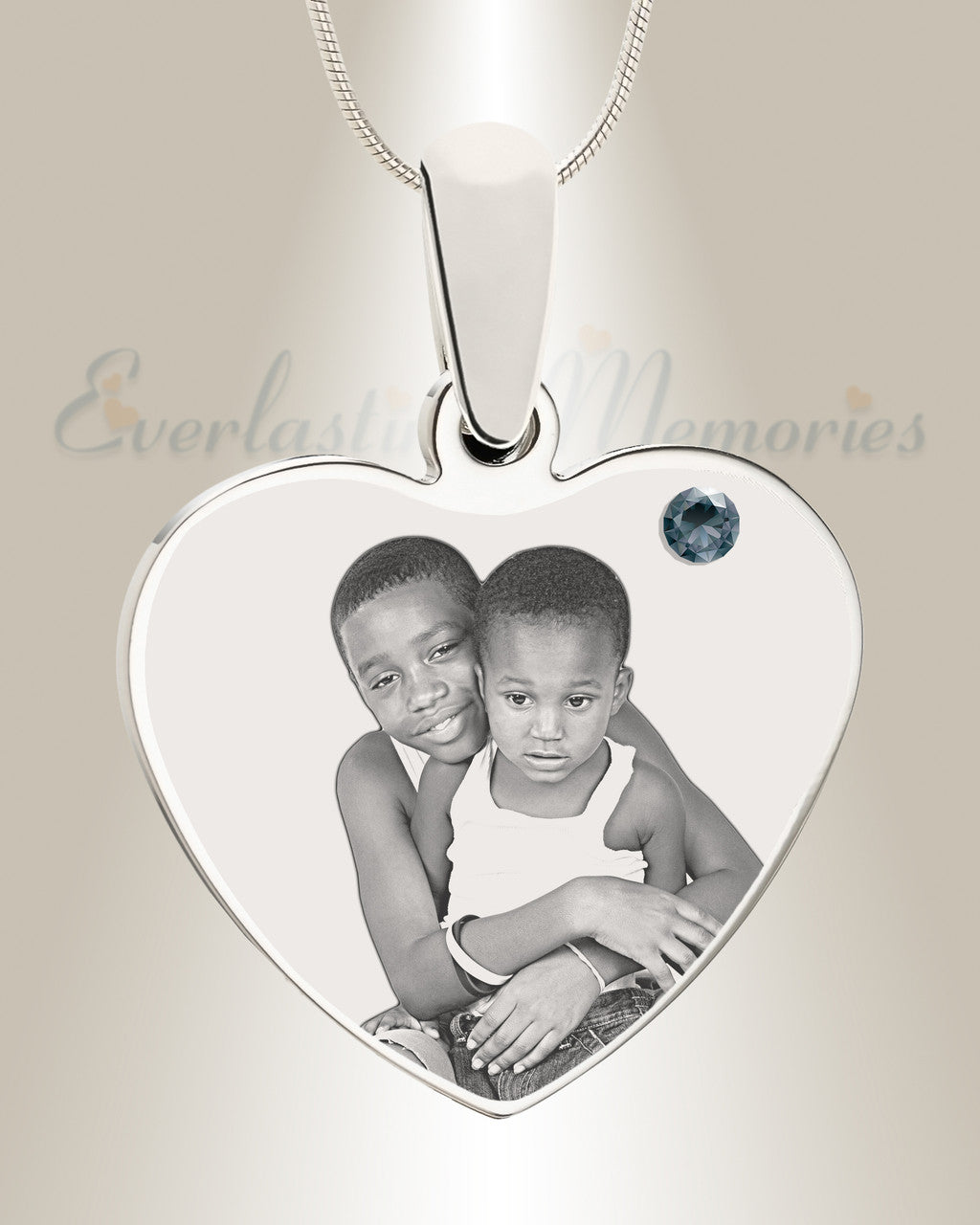 December Birthstone Heart Photo Engraved Stainless Keepsake