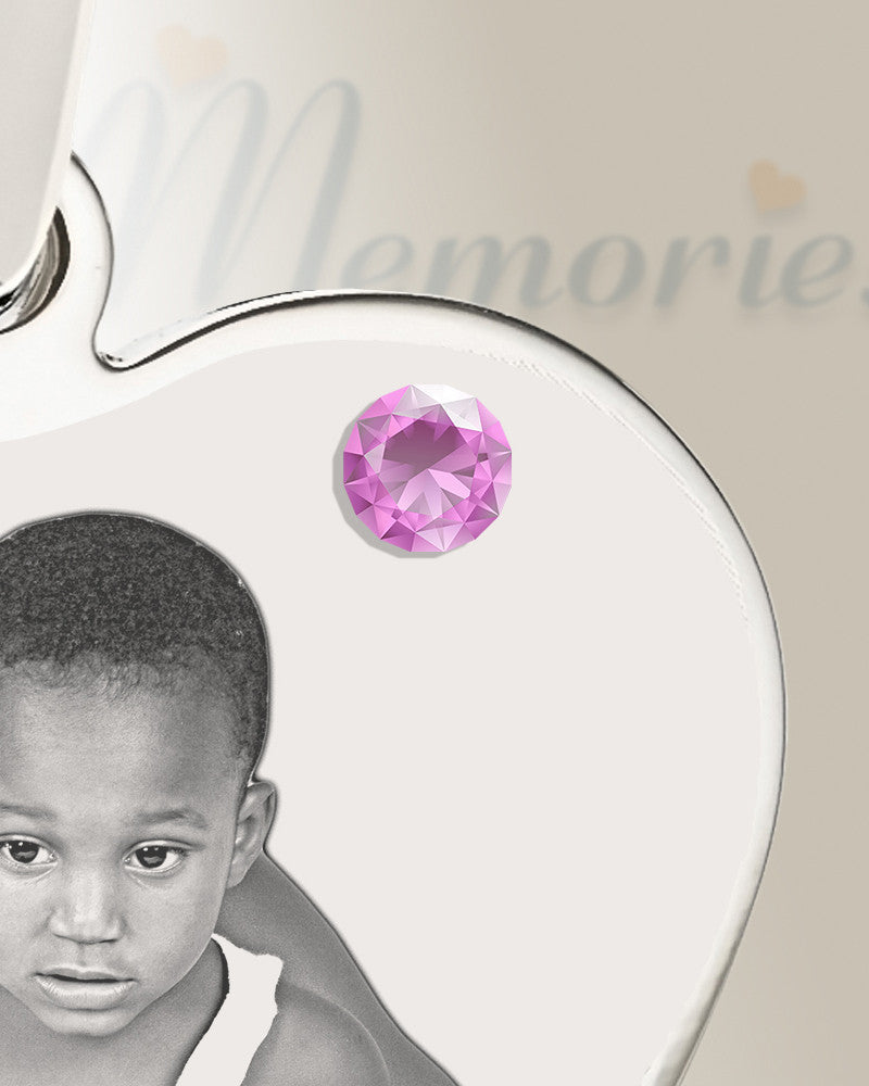 June Birthstone Heart Photo Engraved Stainless Keepsake