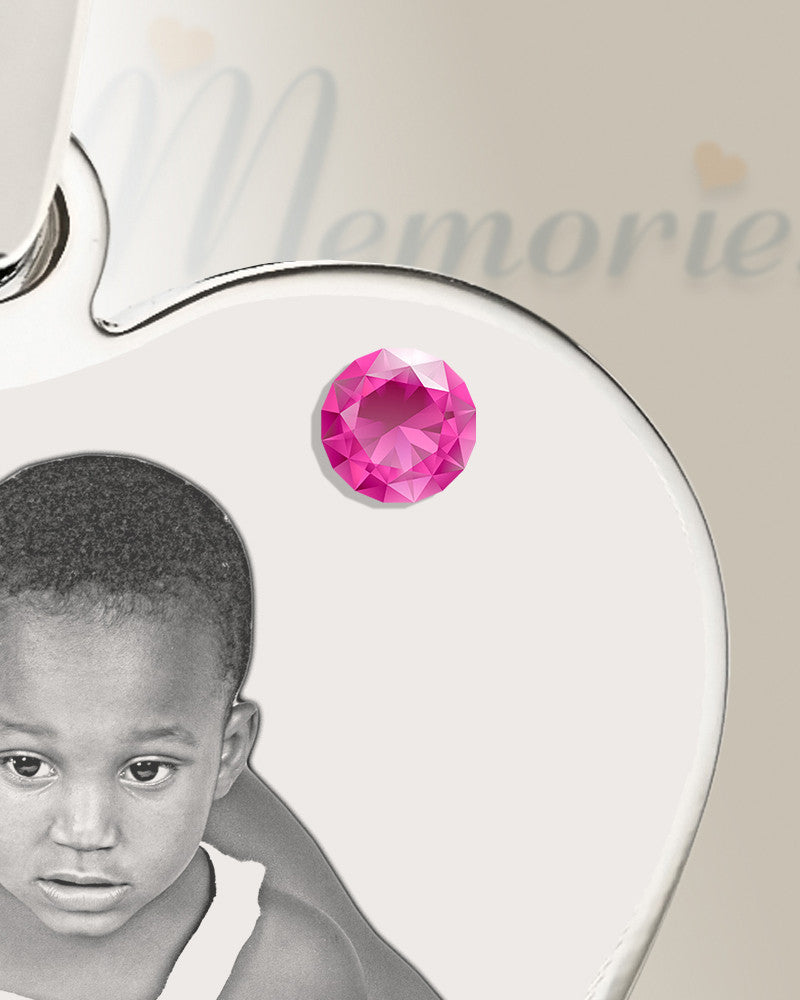 October Birthstone Heart Photo Engraved Stainless Keepsake