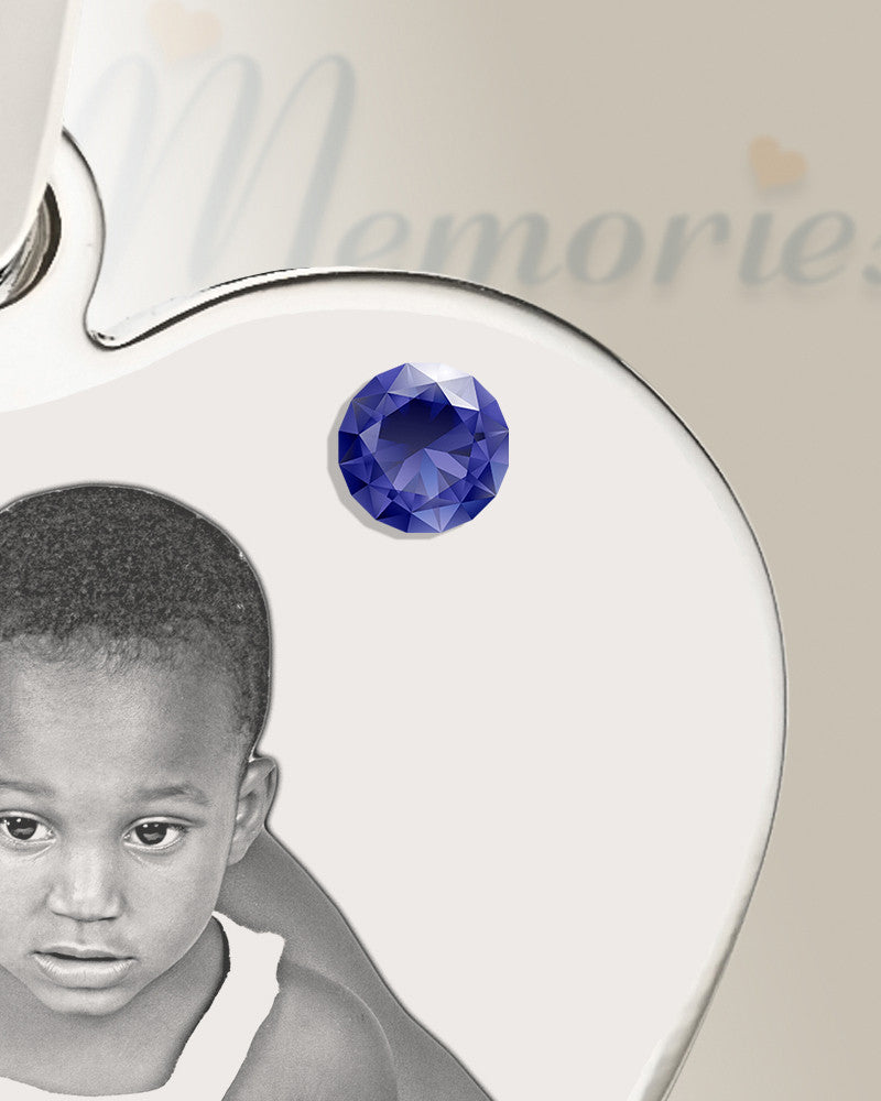 September Birthstone Heart Photo Engraved Stainless Keepsake