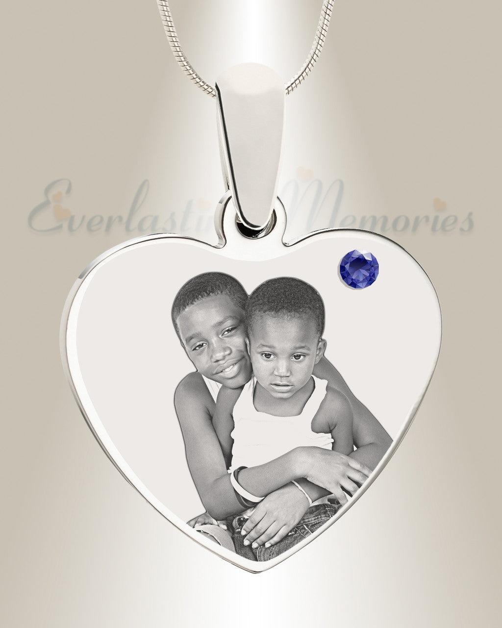 September Birthstone Heart Photo Engraved Stainless Keepsake
