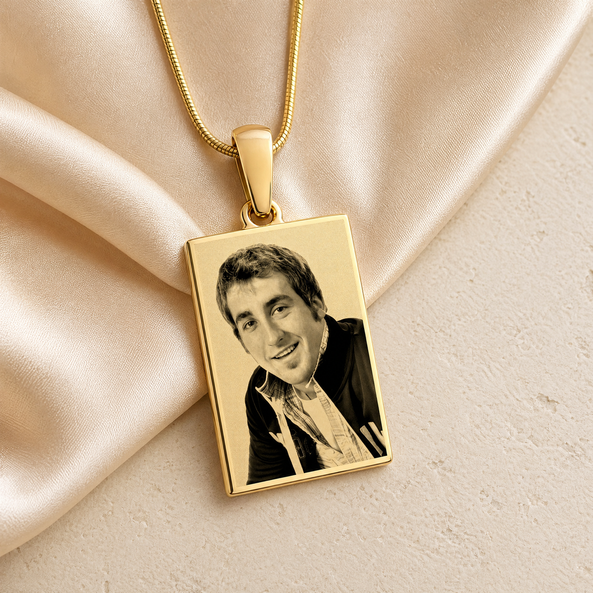 Rectangle Photo Engraved Gold Plated over Stainless Keepsake