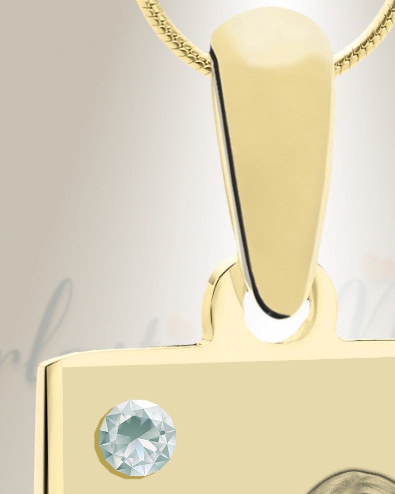 Birthstone Rectangle April Photo Engraved Gold Plated over Stainless Keepsake
