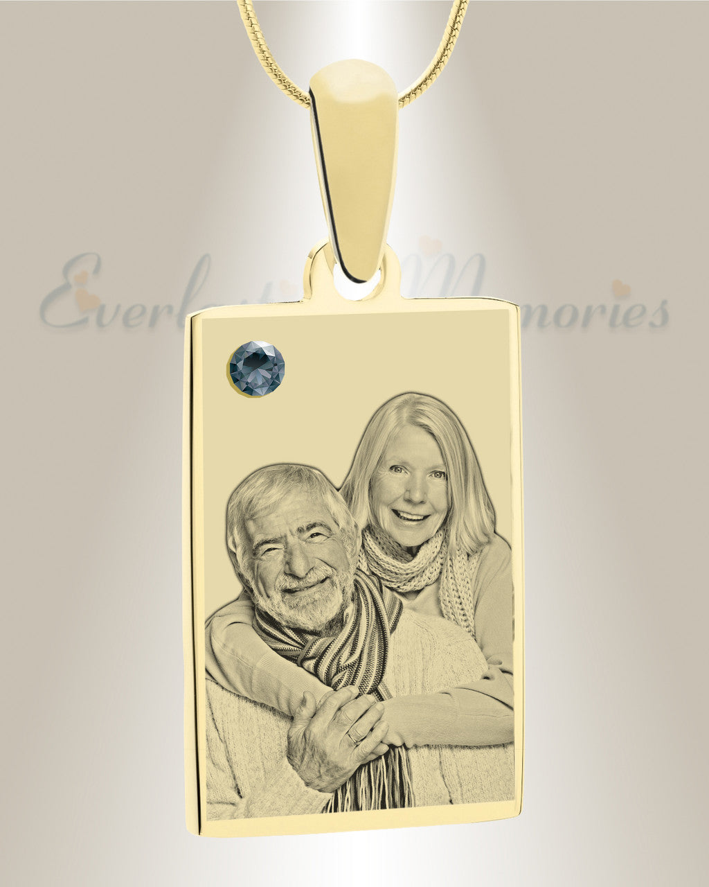 December Birthstone Rectangle Photo Engraved Gold Plated over Stainless Keepsake