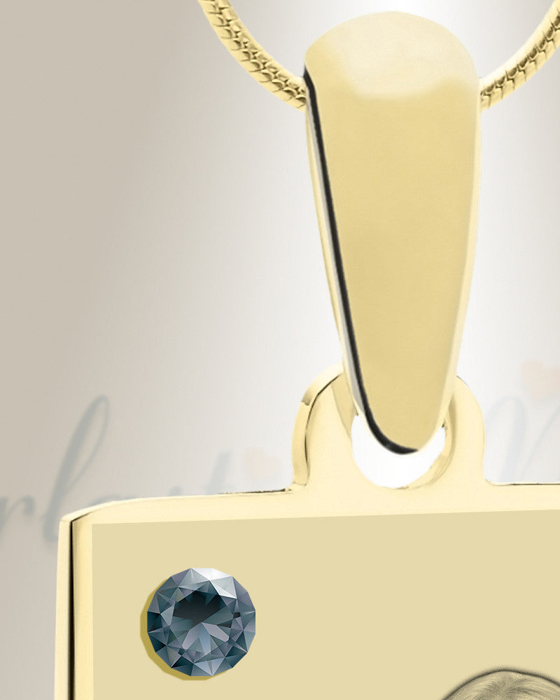 December Birthstone Rectangle Photo Engraved Gold Plated over Stainless Keepsake