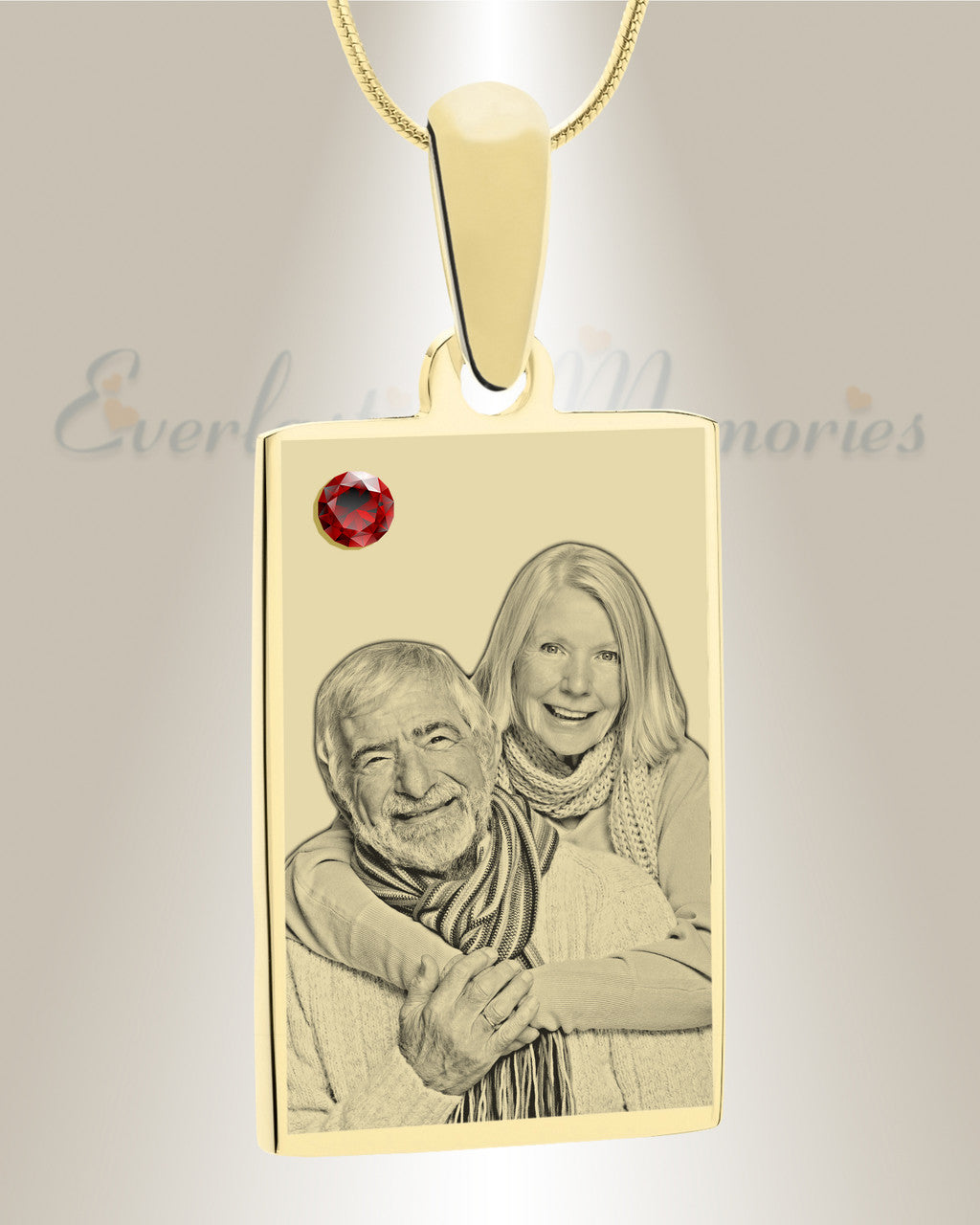Birthstone Rectangle January Photo Engraved Gold Plated over Stainless Keepsake
