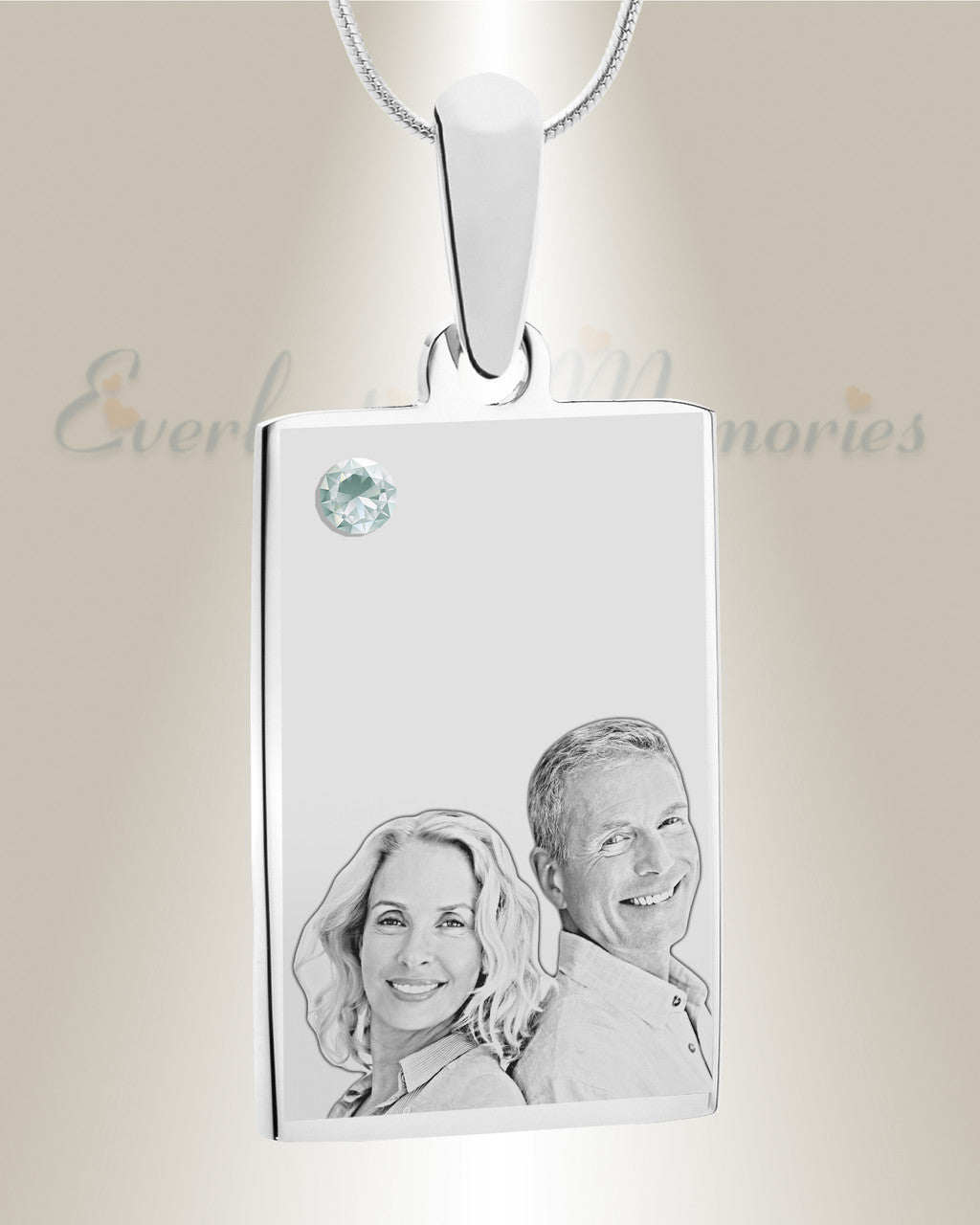Birthstone Rectangle April Photo Engraved Stainless Keepsake