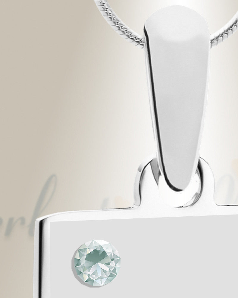 Birthstone Rectangle April Photo Engraved Stainless Keepsake