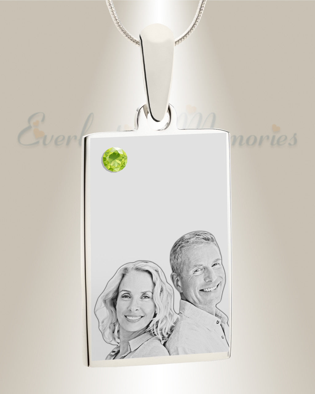 Birthstone Rectangle August Photo Engraved Stainless Keepsake