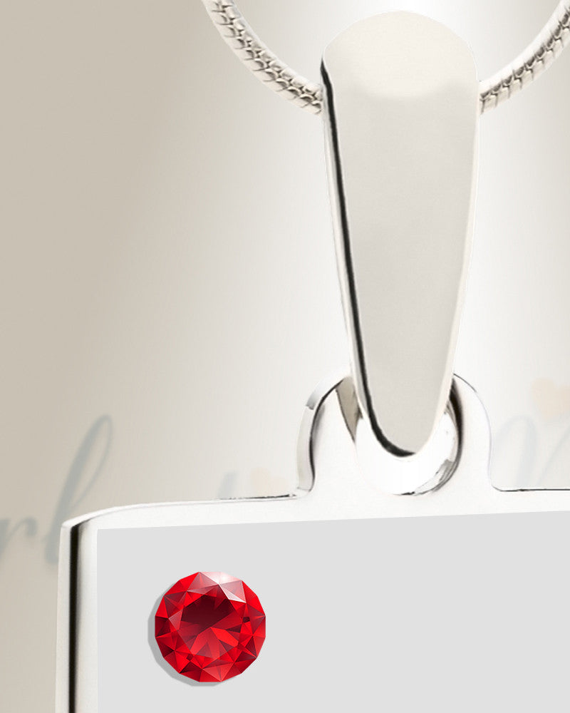 Birthstone Rectangle July Photo Engraved Stainless Keepsake