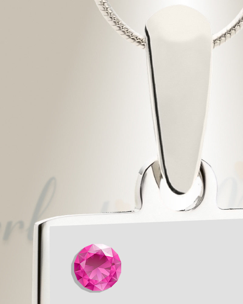 Birthstone Rectangle October Photo Engraved Stainless Keepsake