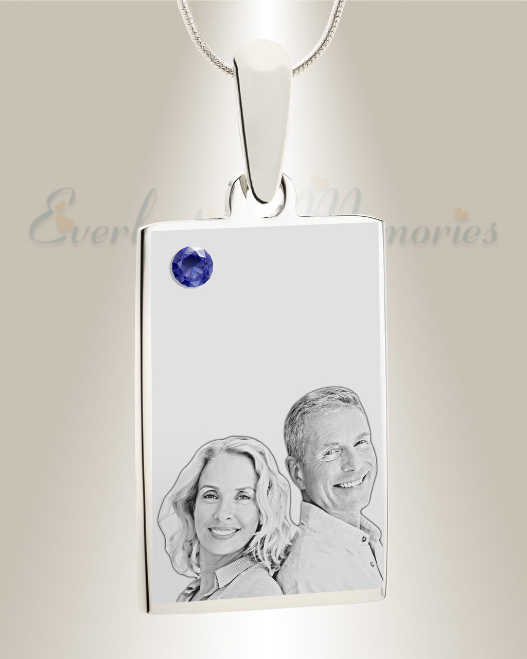 September Birthstone Rectangle Photo Engraved Stainless Keepsake