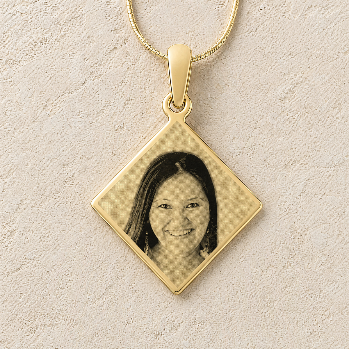 Diamond Photo Engraved Gold Plated over Stainless Keepsake