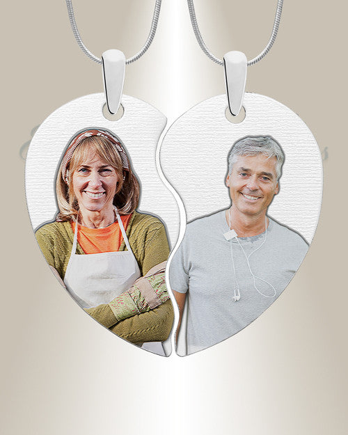 Two Color Photo Engraved Heart Silver Pendant