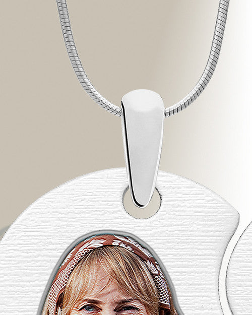 Two Color Photo Engraved Heart Silver Pendant