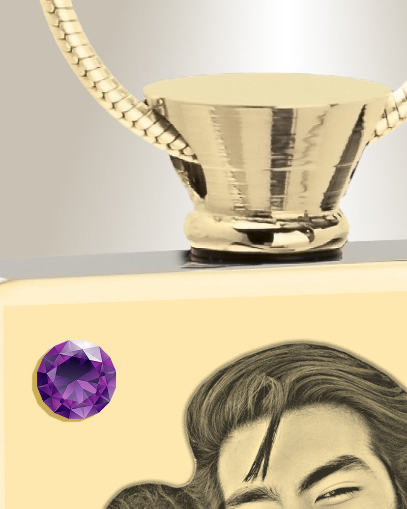 February Birthstone Rectangle Gold Plated Photo Engraved Ash Pendant